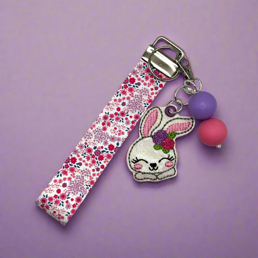 Bunny with Flowers Keychain and Wristlet