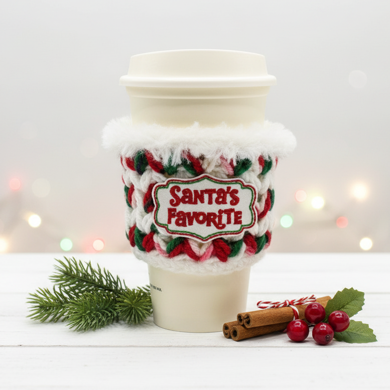 Santa’s Favorite Coffee Cozy, handmade drink sleeve