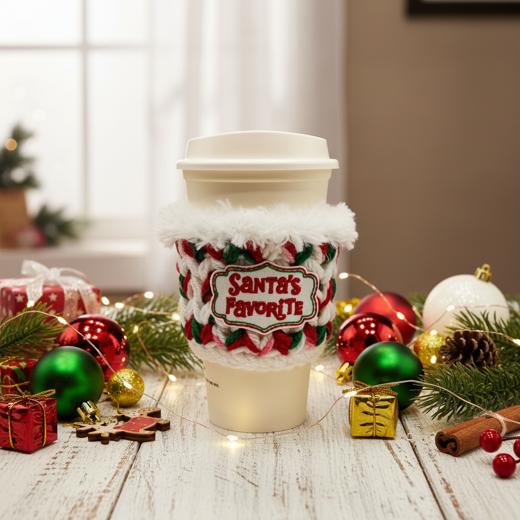 Santa’s Favorite Coffee Cozy, handmade drink sleeve - view 2
