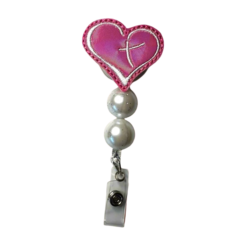 Heart with White Cross Badge Reel