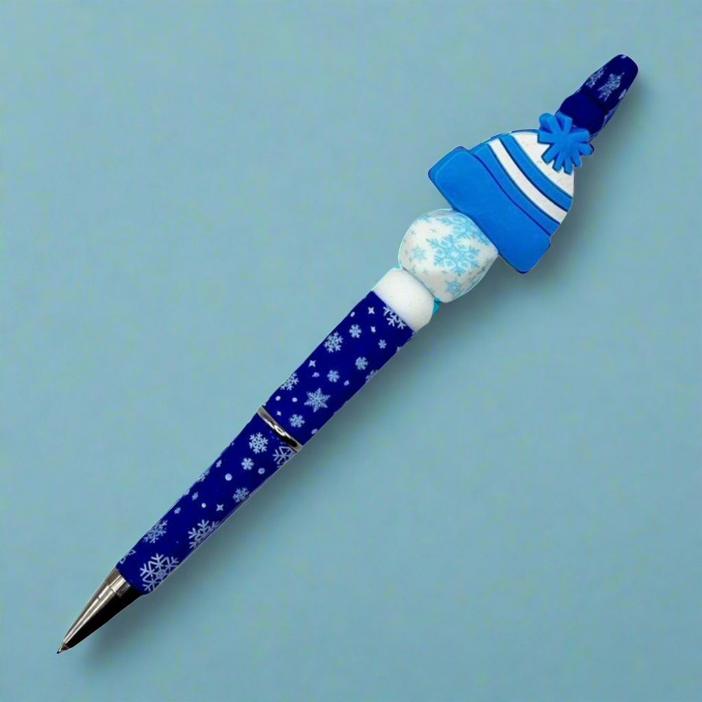 Blue Snow Hat Beaded Pen