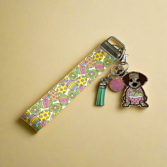 Dog with Easter Basket Keychain and Wristlet