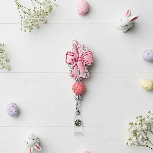 Bunny Bow Stethoscope Badge Reel