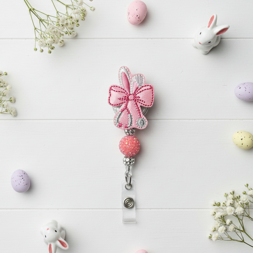 Bunny Bow Stethoscope Badge Reel