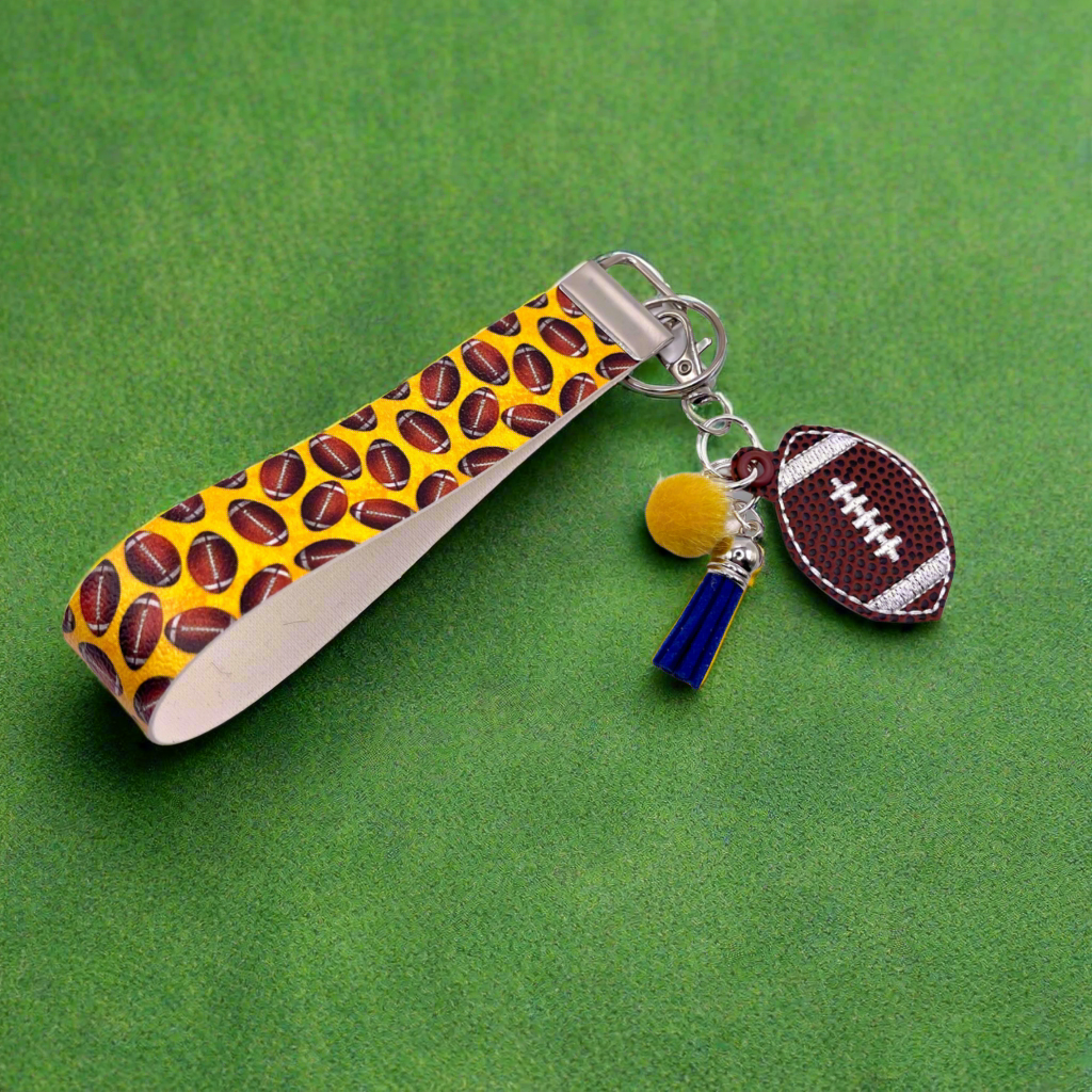 Blue and Yellow Football Keychain and Wristlet