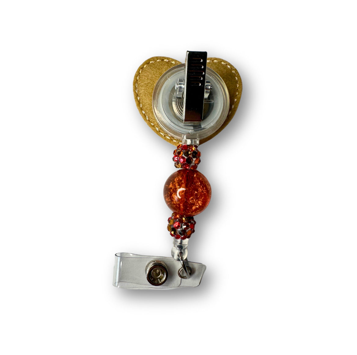 fall heart stethoscope beaded badge reel back