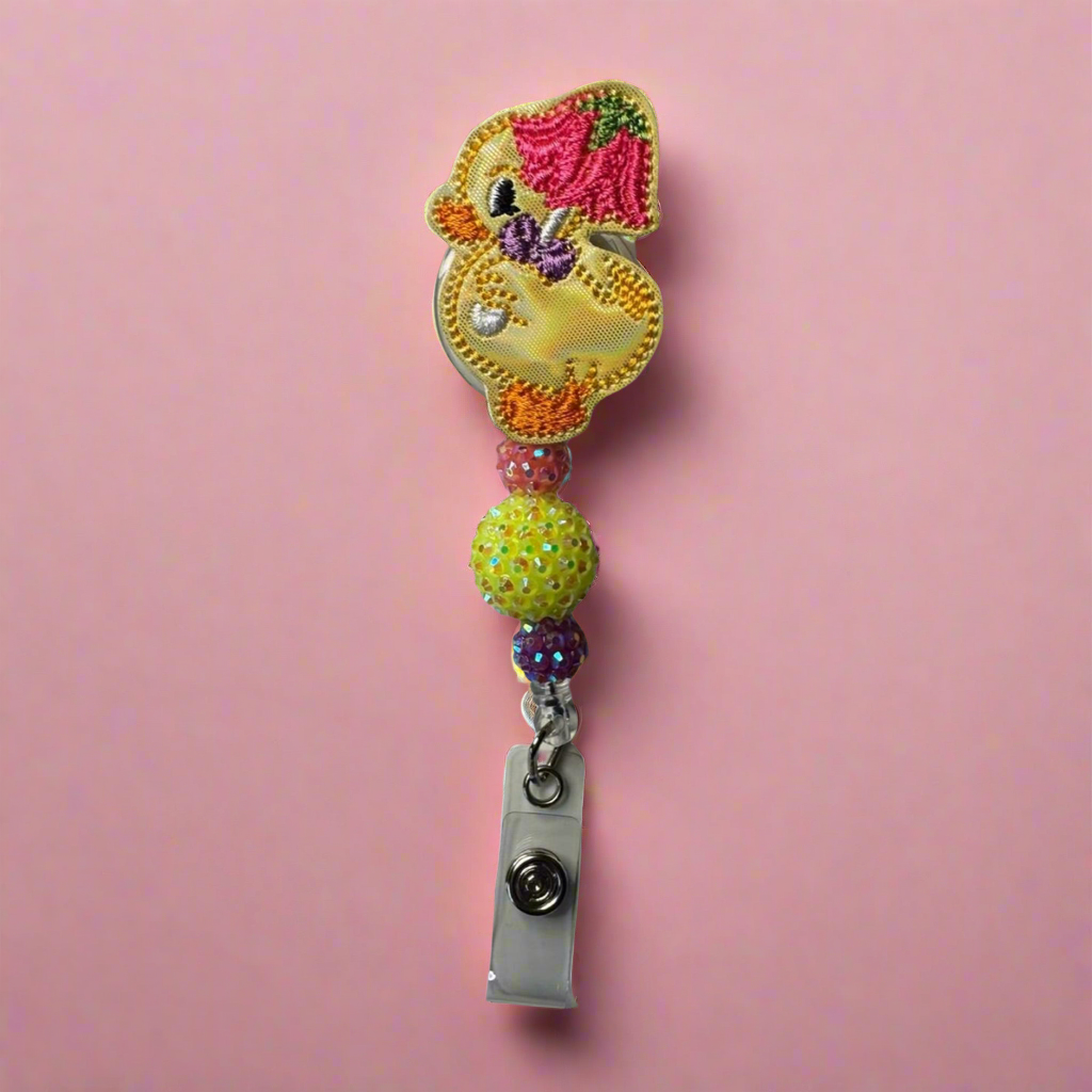 Duck with Flower Umbrella Badge Reel