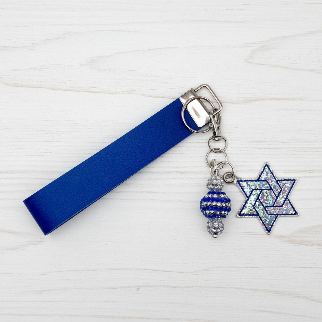 Star of David Keychain and Wristlet, handmade keychain wristlet