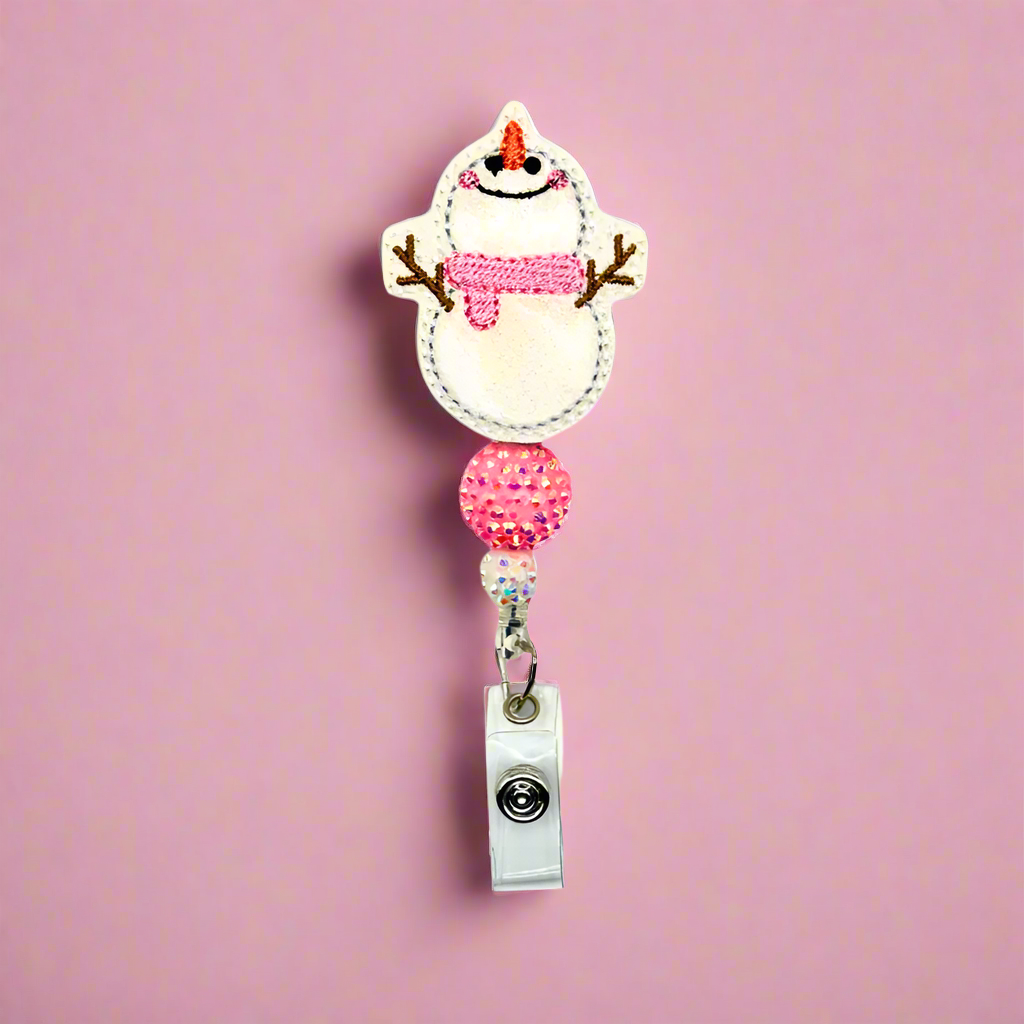 Snowman With Scarf Badge Reel