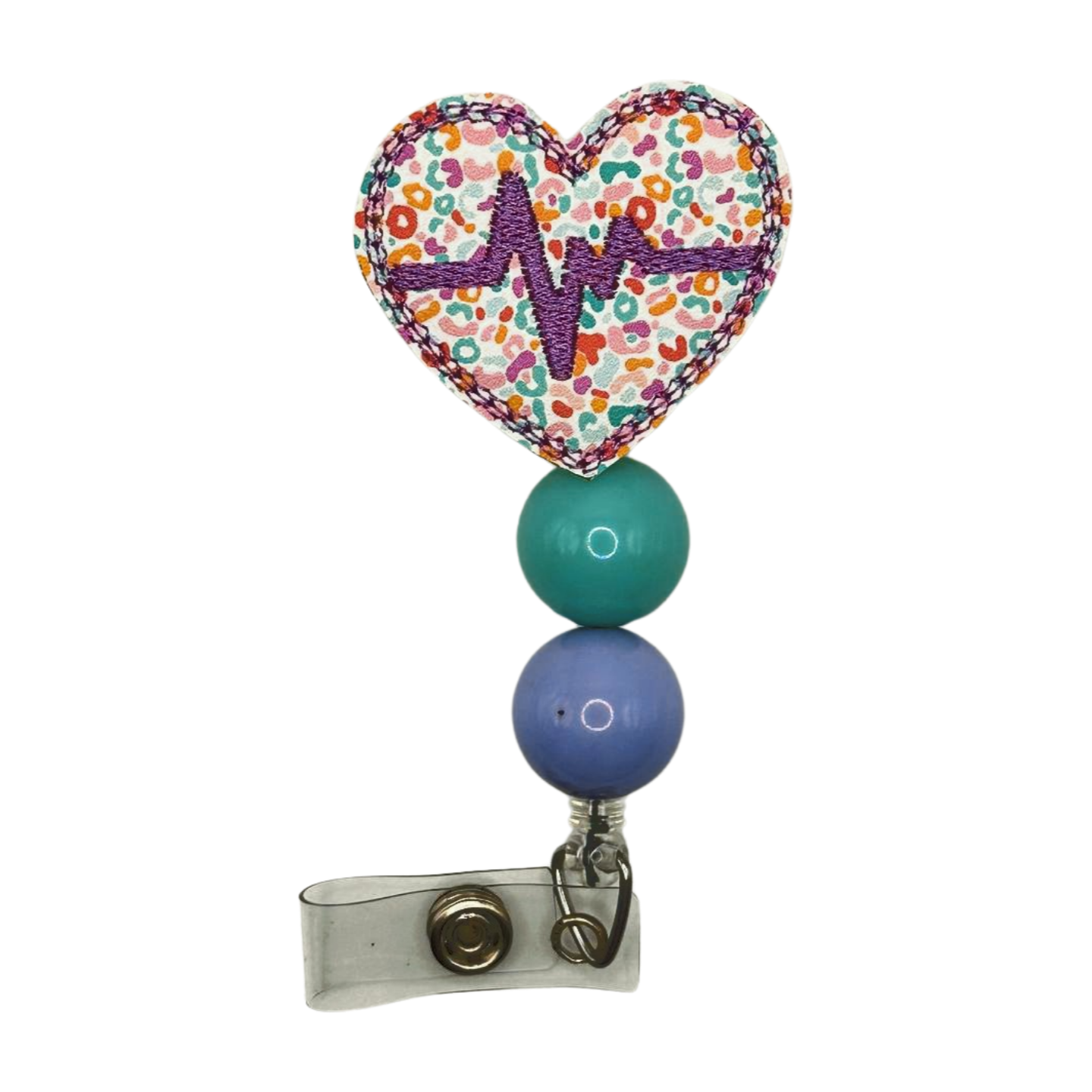 Violet Leopard Heart EKG Badge Reel
