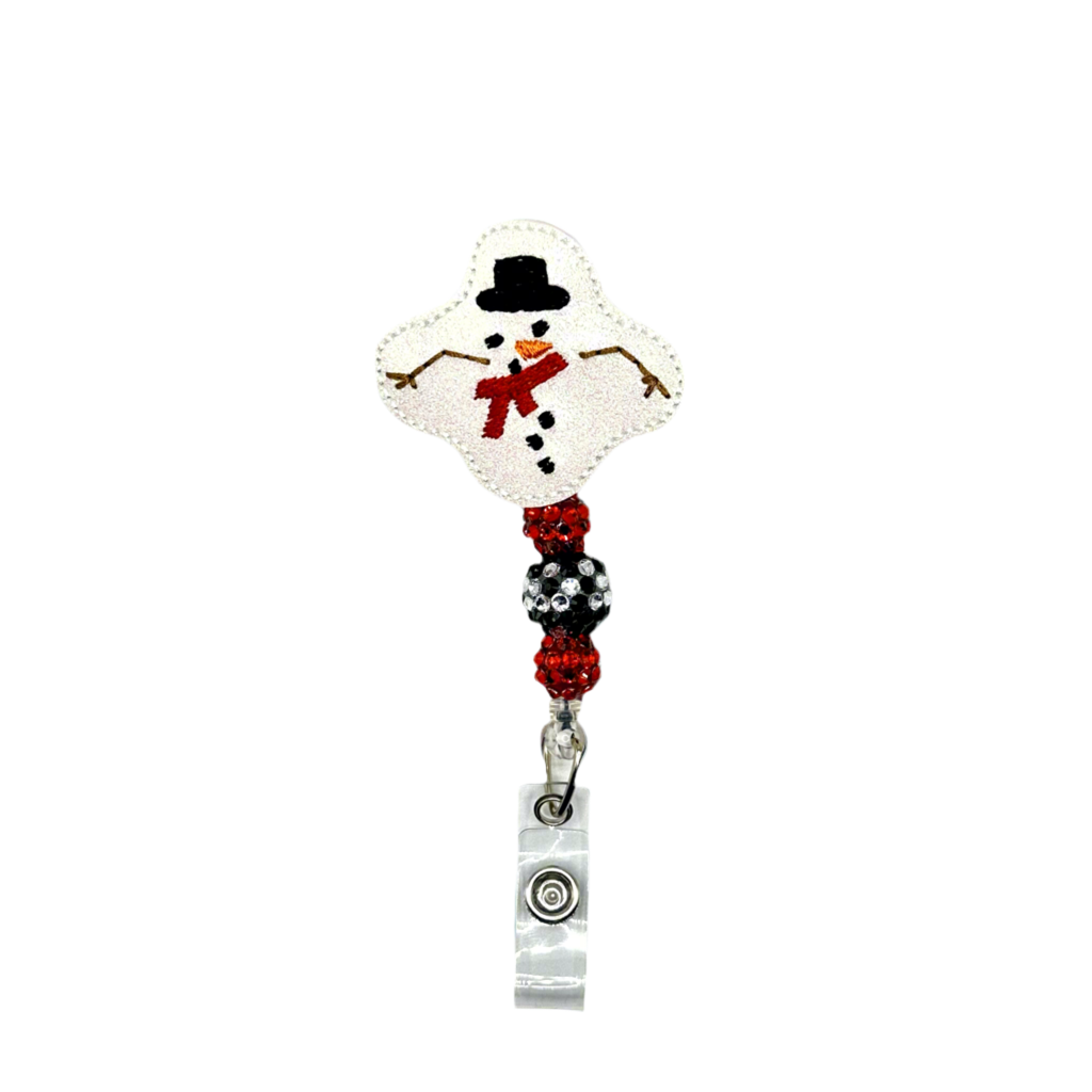 Melted Snowman Beaded Badge Reel