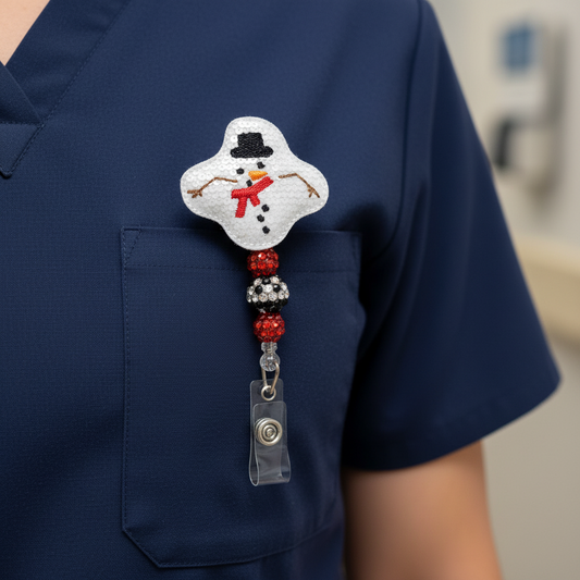 Melted Snowman Beaded Badge Reel
