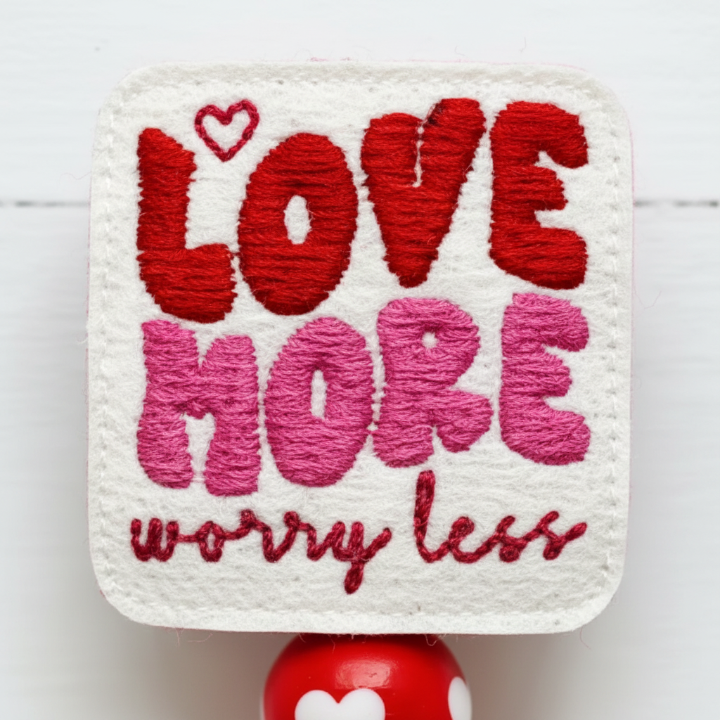 Love More Worry Less Beaded Badge Reel, handmade retractable ID badge reel - view 2