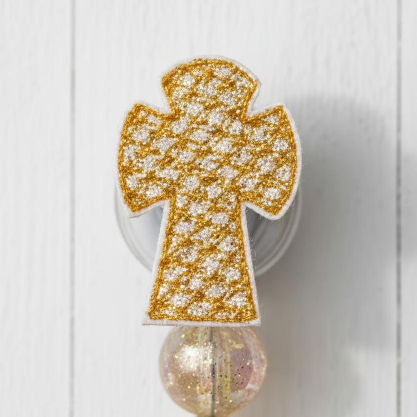 Gold Weave Cross Badge Reel, handmade retractable ID badge reel - view 2