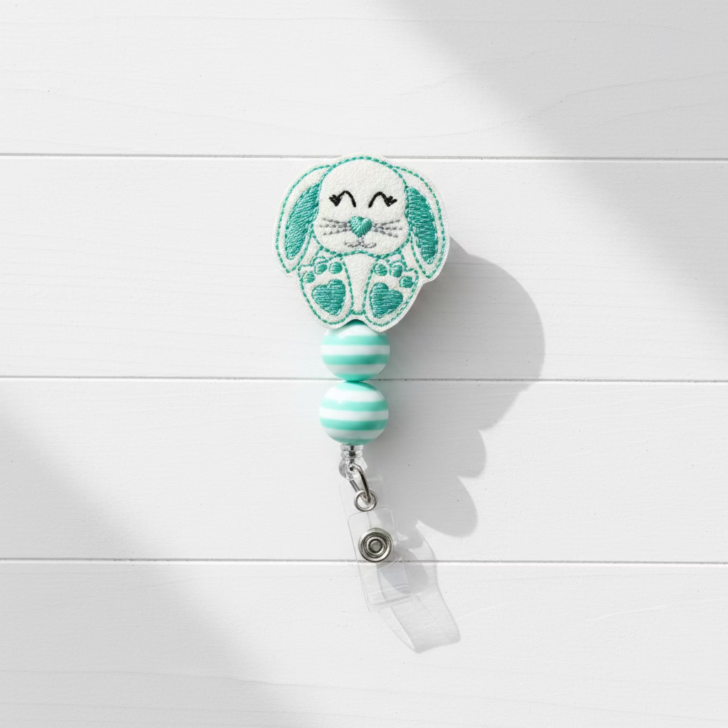 Floppy Ear Bunny Badge Reel, handmade retractable ID badge reel - view 3