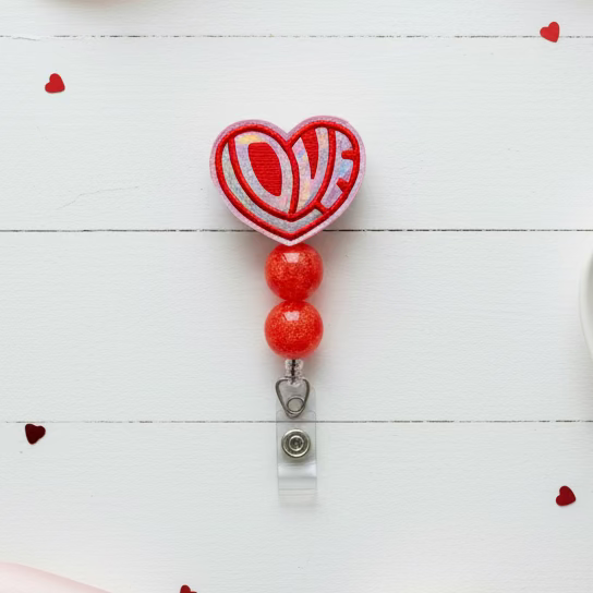 Love Heart Beaded Badge Reel