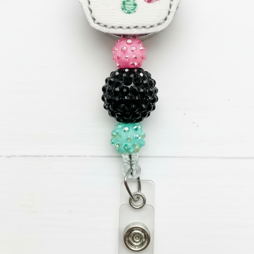 Pastel Top Hat Snowman Badge Reel, handmade retractable ID badge reel - view 3