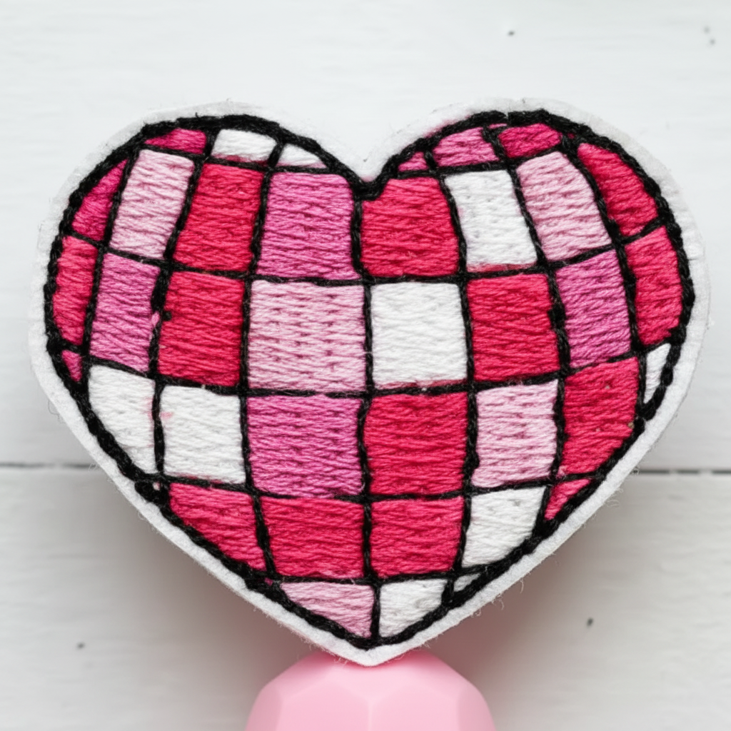 Disco Heart Beaded Badge Reel, handmade retractable ID badge reel - view 2