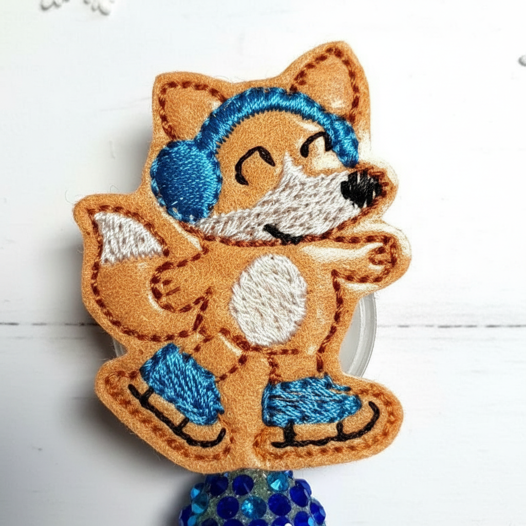 Skating Fox Badge Reel, handmade retractable ID badge reel - view 2