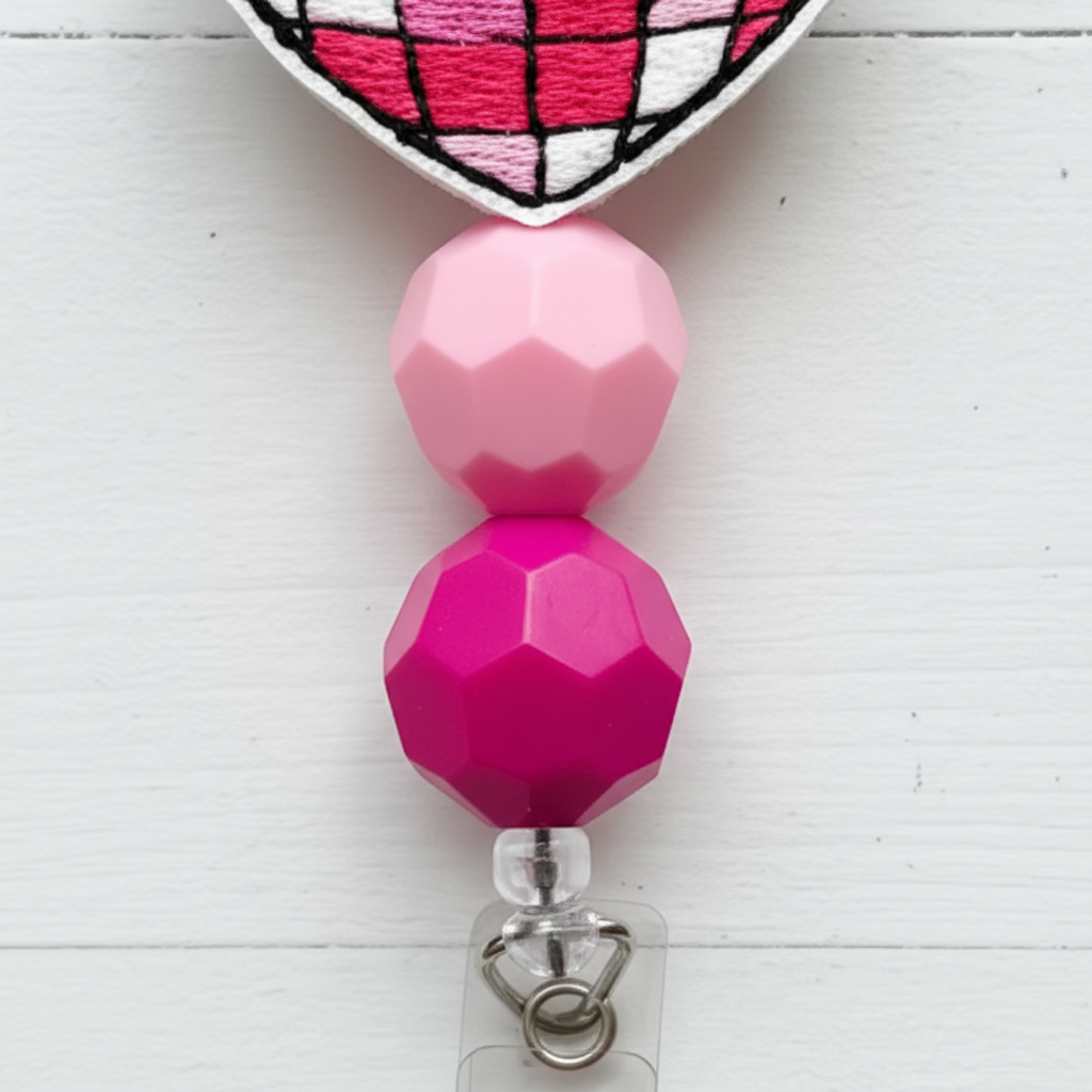 Disco Heart Beaded Badge Reel