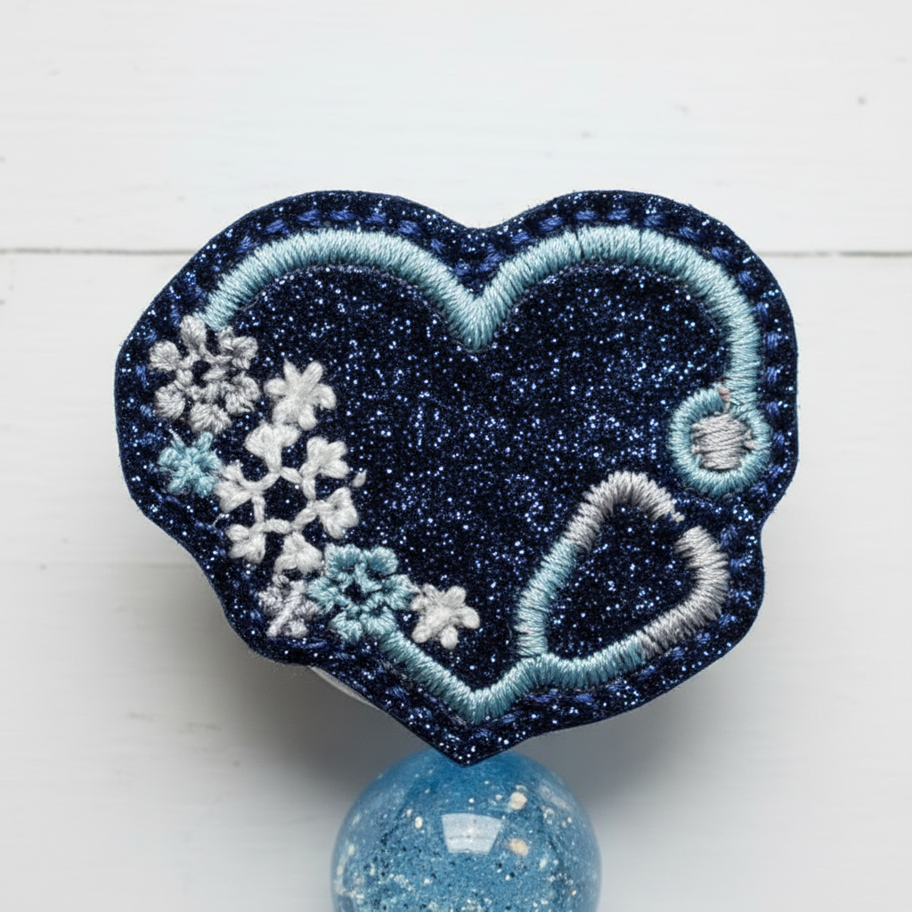 Snow Heart Stethoscope Beaded Badge Reel