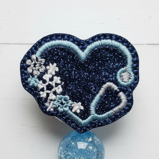Snow Heart Stethoscope Beaded Badge Reel