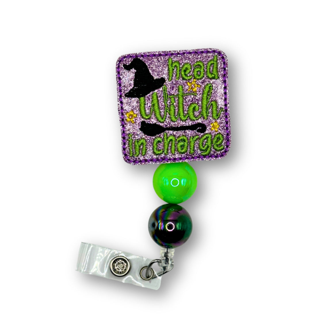 Head Witch in Charge Beaded Badge Reel