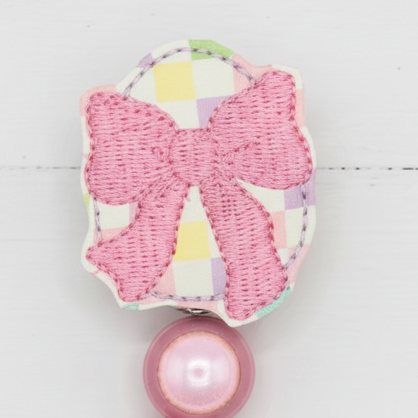 Egg with Bow Badge Reel, handmade retractable ID badge reel - view 2