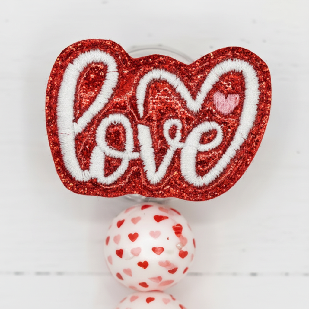 Love Word Beaded Badge Reel, handmade retractable ID badge reel - view 2