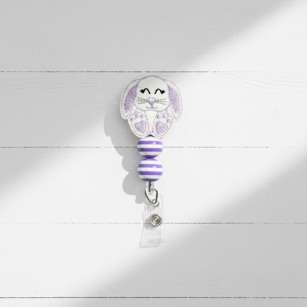 Floppy Ear Bunny Badge Reel, handmade retractable ID badge reel
