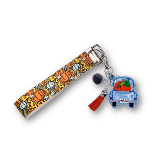 Blue Truck with Pumpkins Keychain and Wristlet