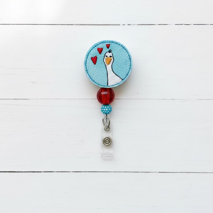 Heart Goose Blue Beaded Badge Reel