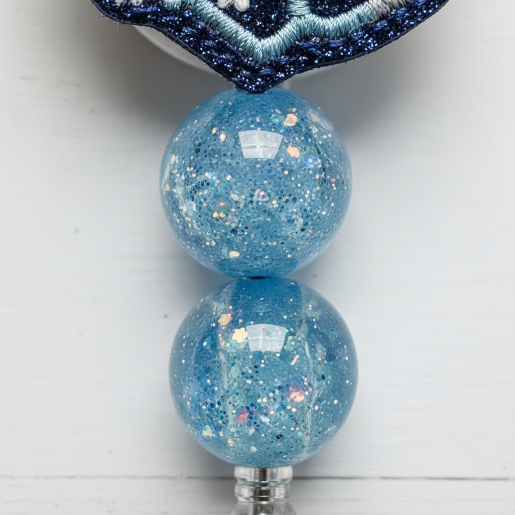 Snow Heart Stethoscope Beaded Badge Reel