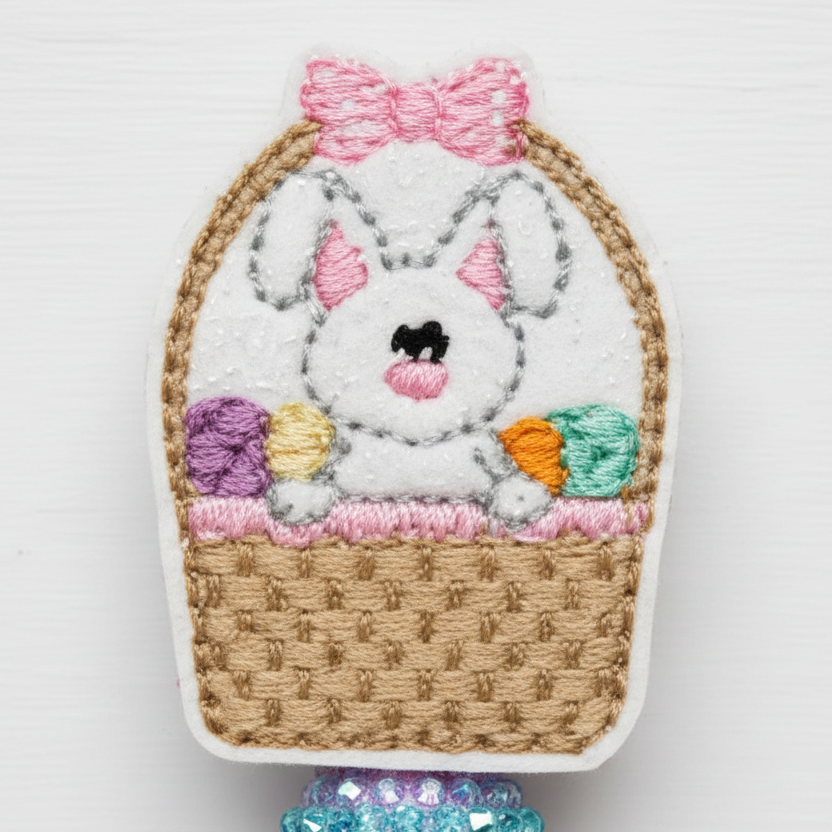 Bunny in Basket Badge Reel, handmade retractable ID badge reel - view 2