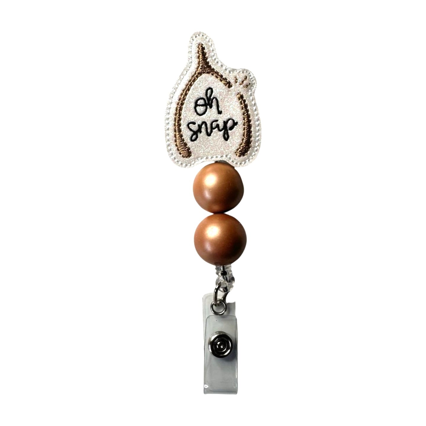 Oh snap bone break beaded badge reel