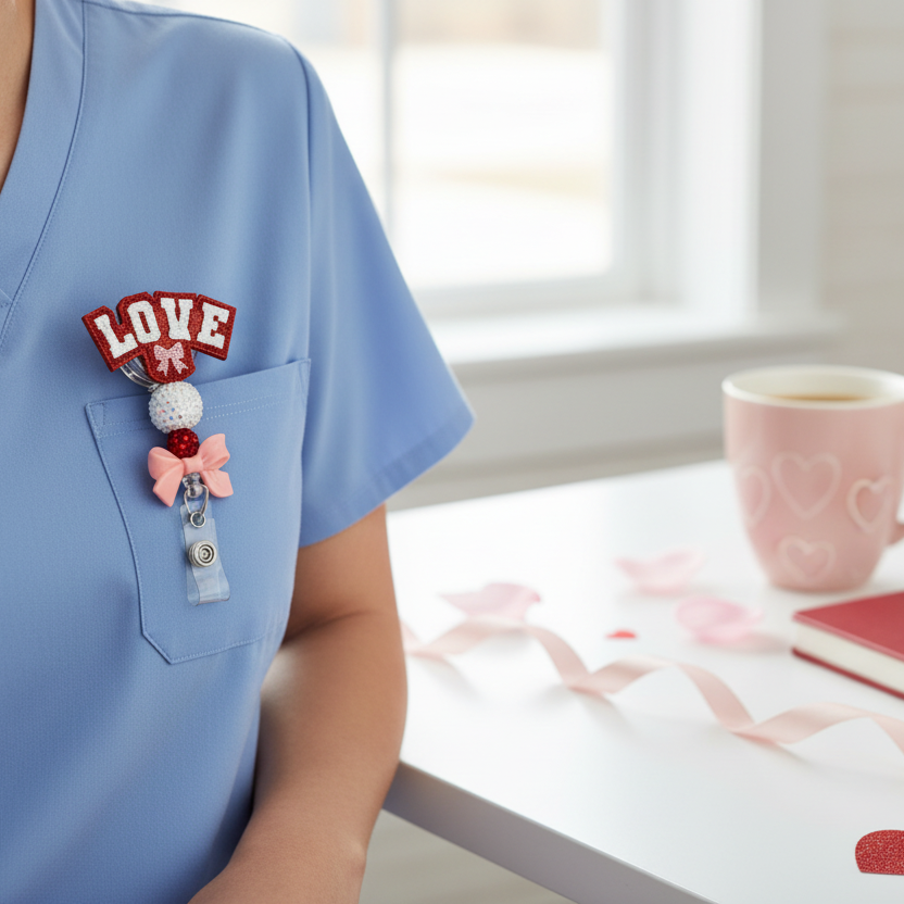 Love with Bow Beaded Badge Reel