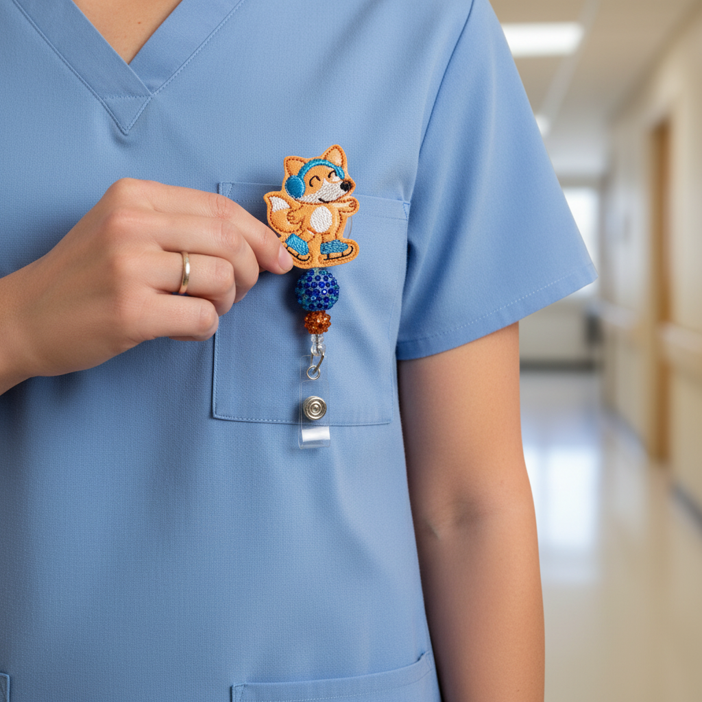Skating Fox Badge Reel, handmade retractable ID badge reel - view 4