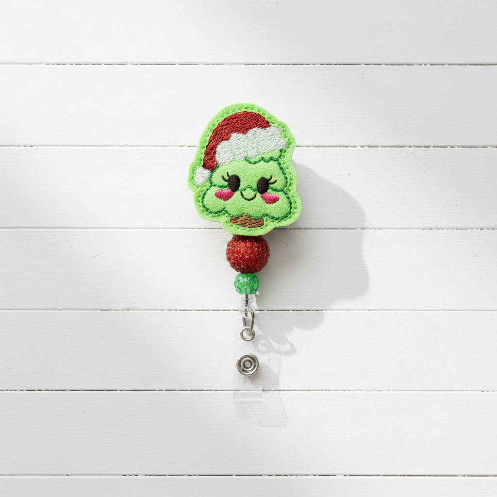 Tree with Santa Hat Badge Reel