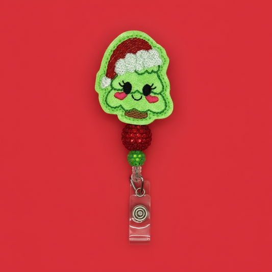 Tree with Santa Hat Badge Reel