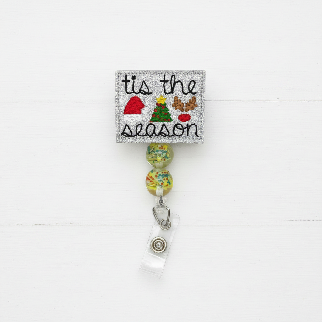Tis the Season Christmas Badge Reel, handmade retractable ID badge reel