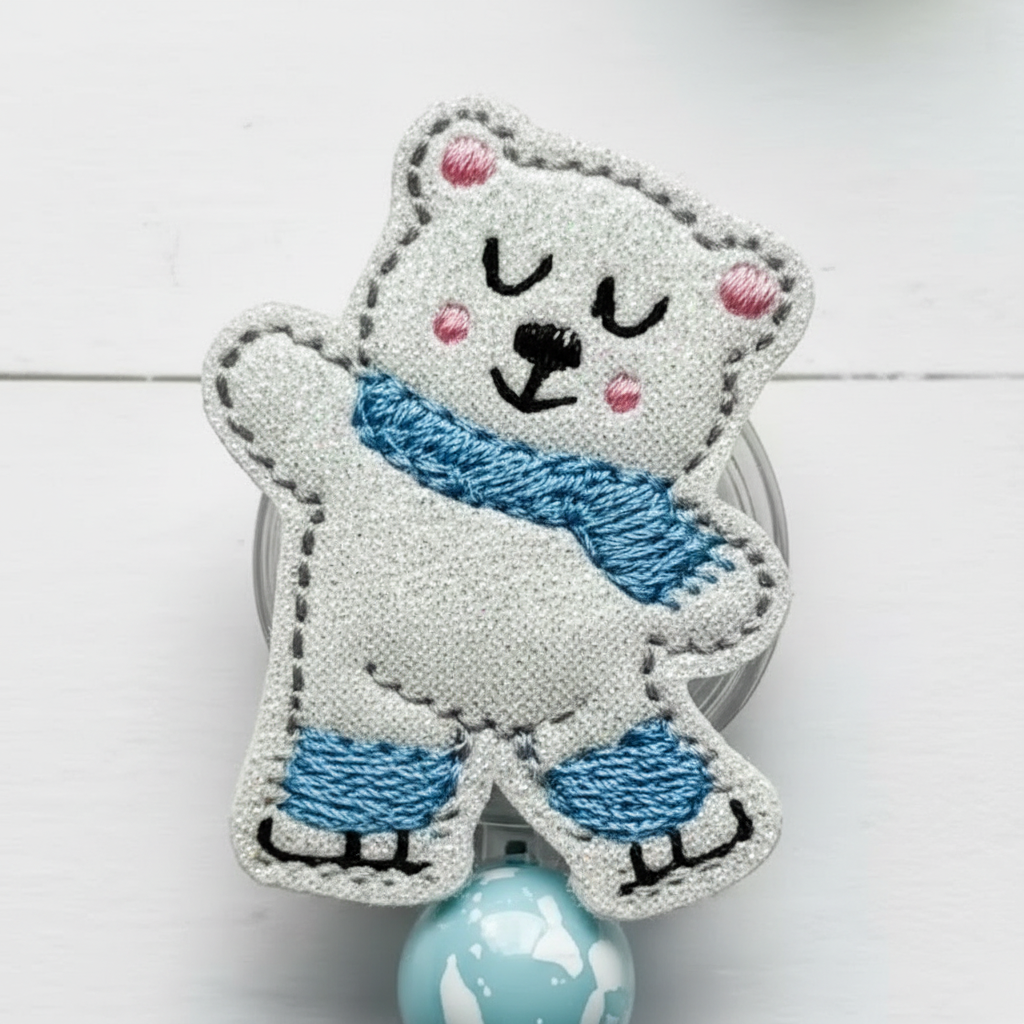 Skating Polar Bear Badge Reel, handmade retractable ID badge reel - view 2