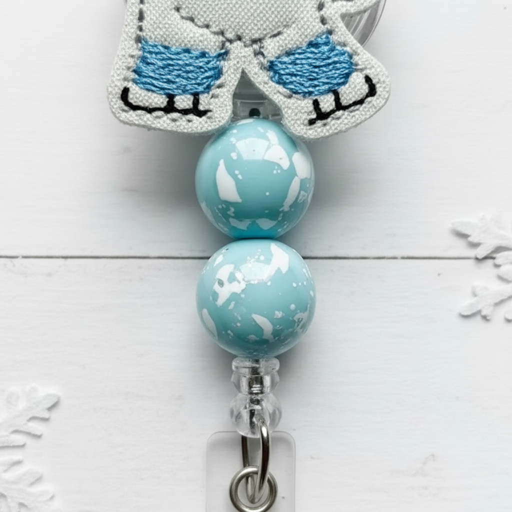 Skating Polar Bear Badge Reel, handmade retractable ID badge reel - view 3