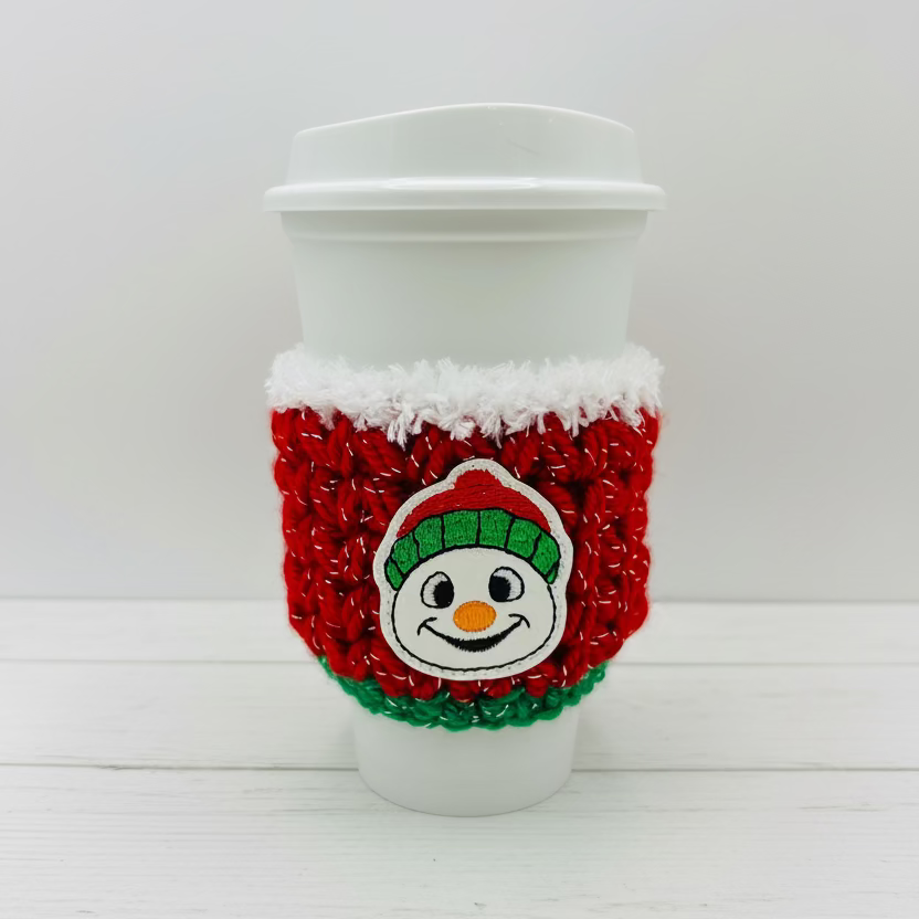 Beanie Hat Snowman Coffee Cozy | Holiday Drink Sleeve, handmade drink sleeve