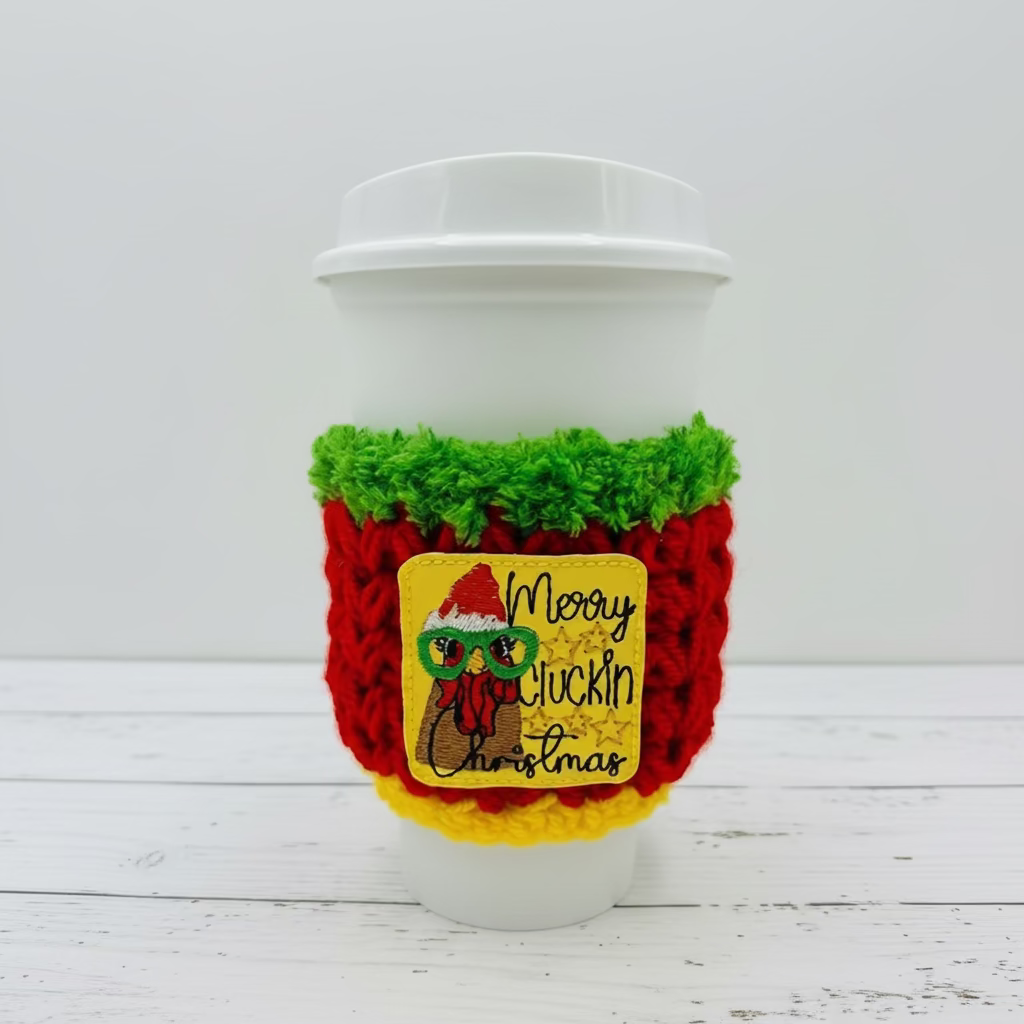 Merry Cluckin Christmas Coffee Cozy | Holiday Drink Sleeve, handmade drink sleeve