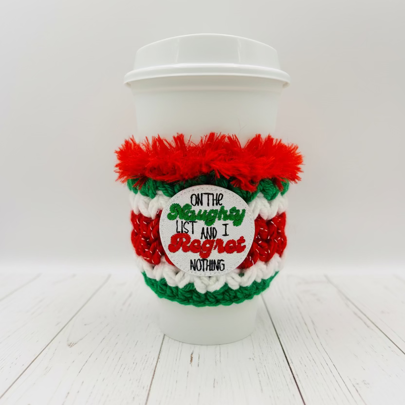 On the Naughty List Coffee Cozy | Holiday Drink Sleeve, handmade drink sleeve