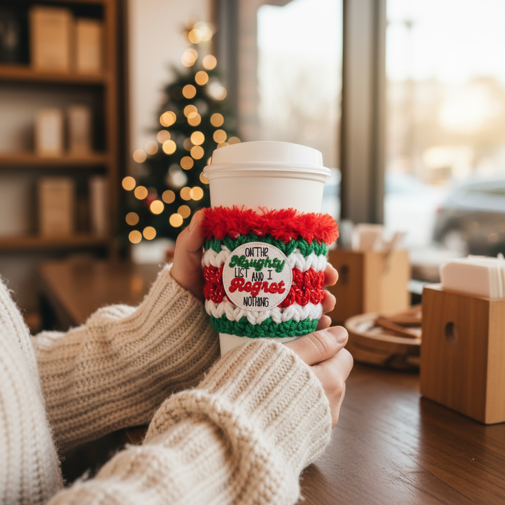 On the Naughty List Coffee Cozy | Holiday Drink Sleeve, handmade drink sleeve - view 2