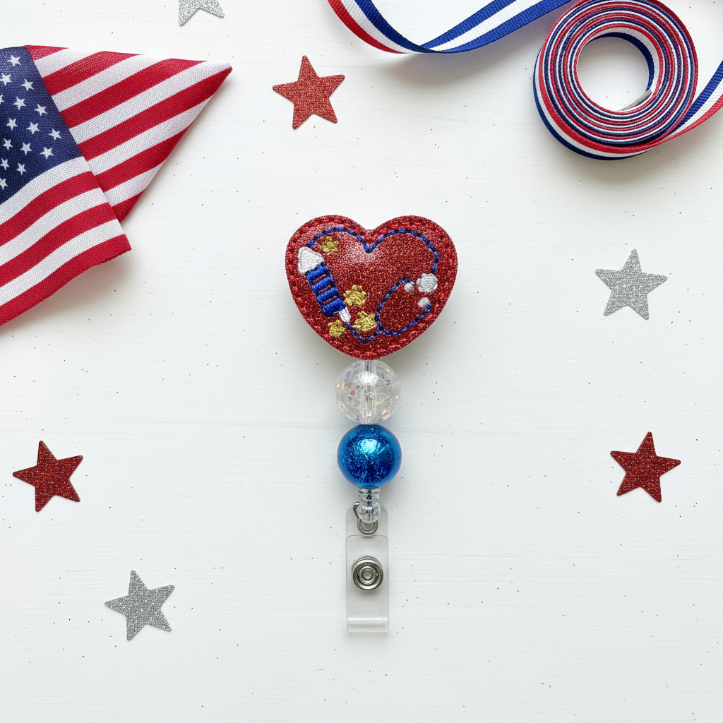 Patriotic Stethoscope Heart Badge Reel