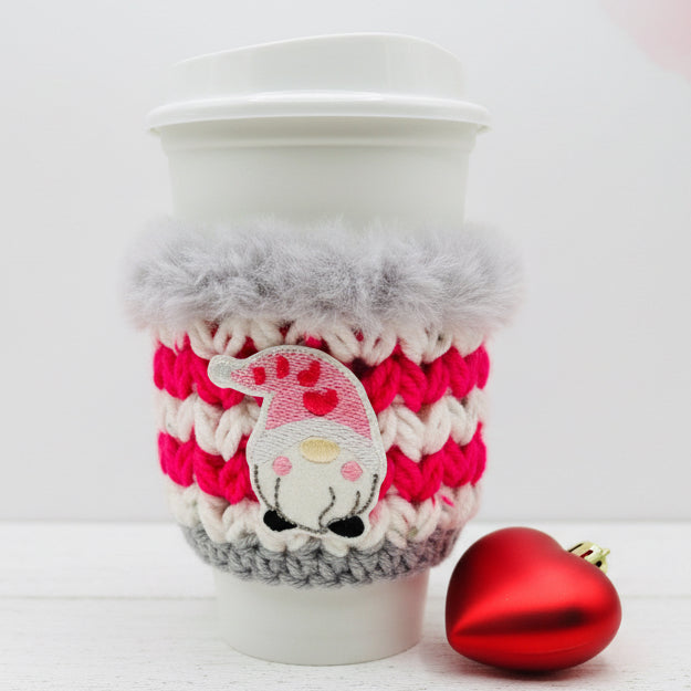 Love Gnome Coffee Cozy, handmade drink sleeve