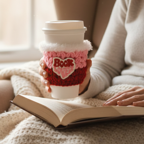 Book Lover Coffee Cozy, handmade drink sleeve - view 2