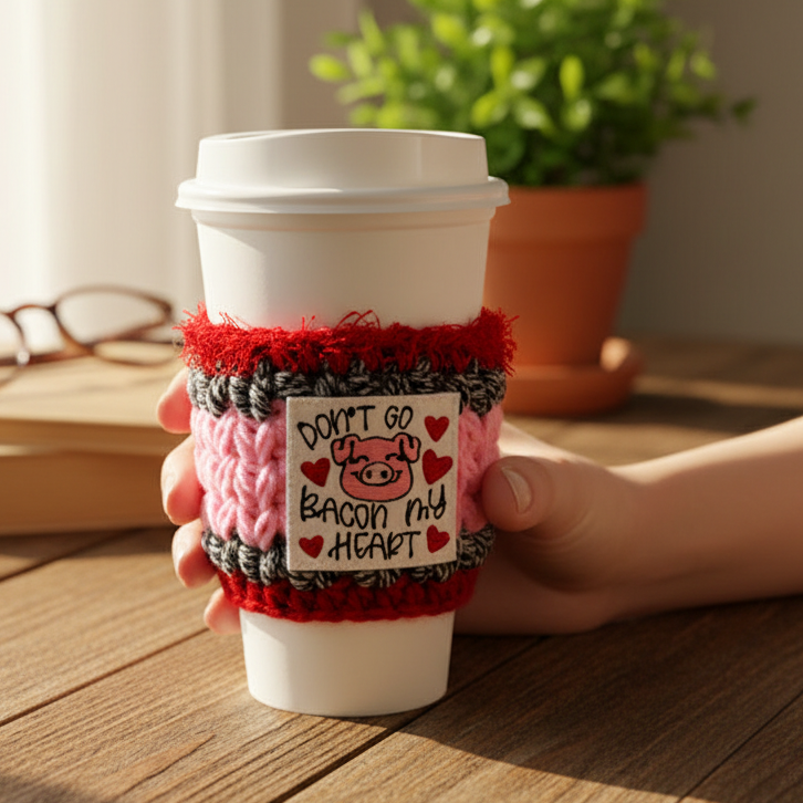 Don’t go Bacon my Heart Coffee Cozy, handmade drink sleeve - view 2